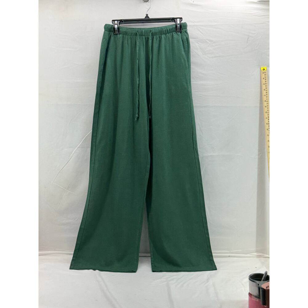 New purpearl women's green wide leg Rayon/Linan pants large
